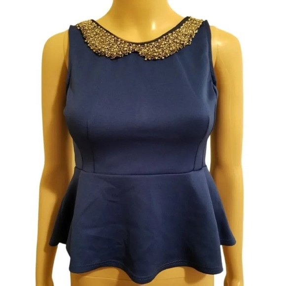 Jewel Collar Peplum Top by Agaci - Picture 1 of 6